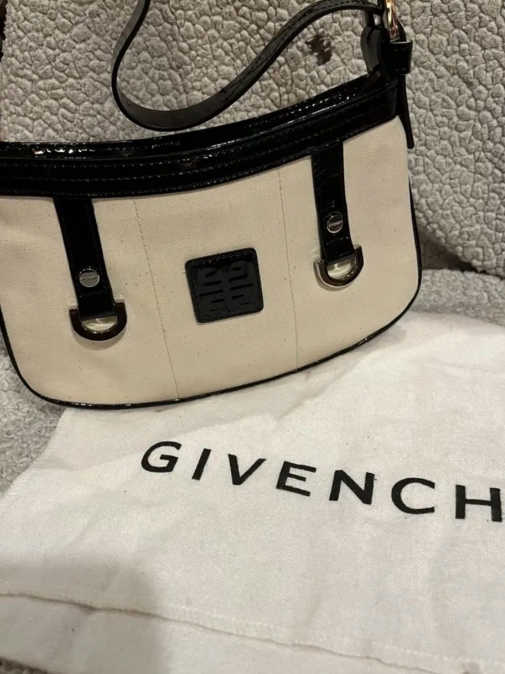 Givenchy Cream and Black Canvas Shoulder Bag